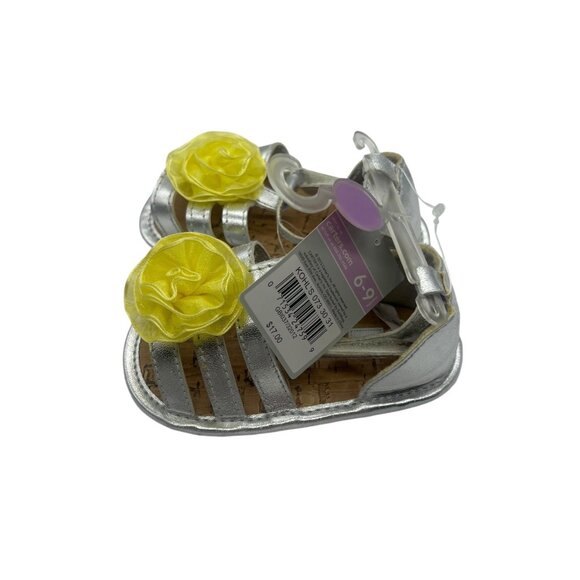 Carters Silver Baby Girl Sandals With Yellow Flower Accent Size 3 Metallic NEW - Picture 2 of 8